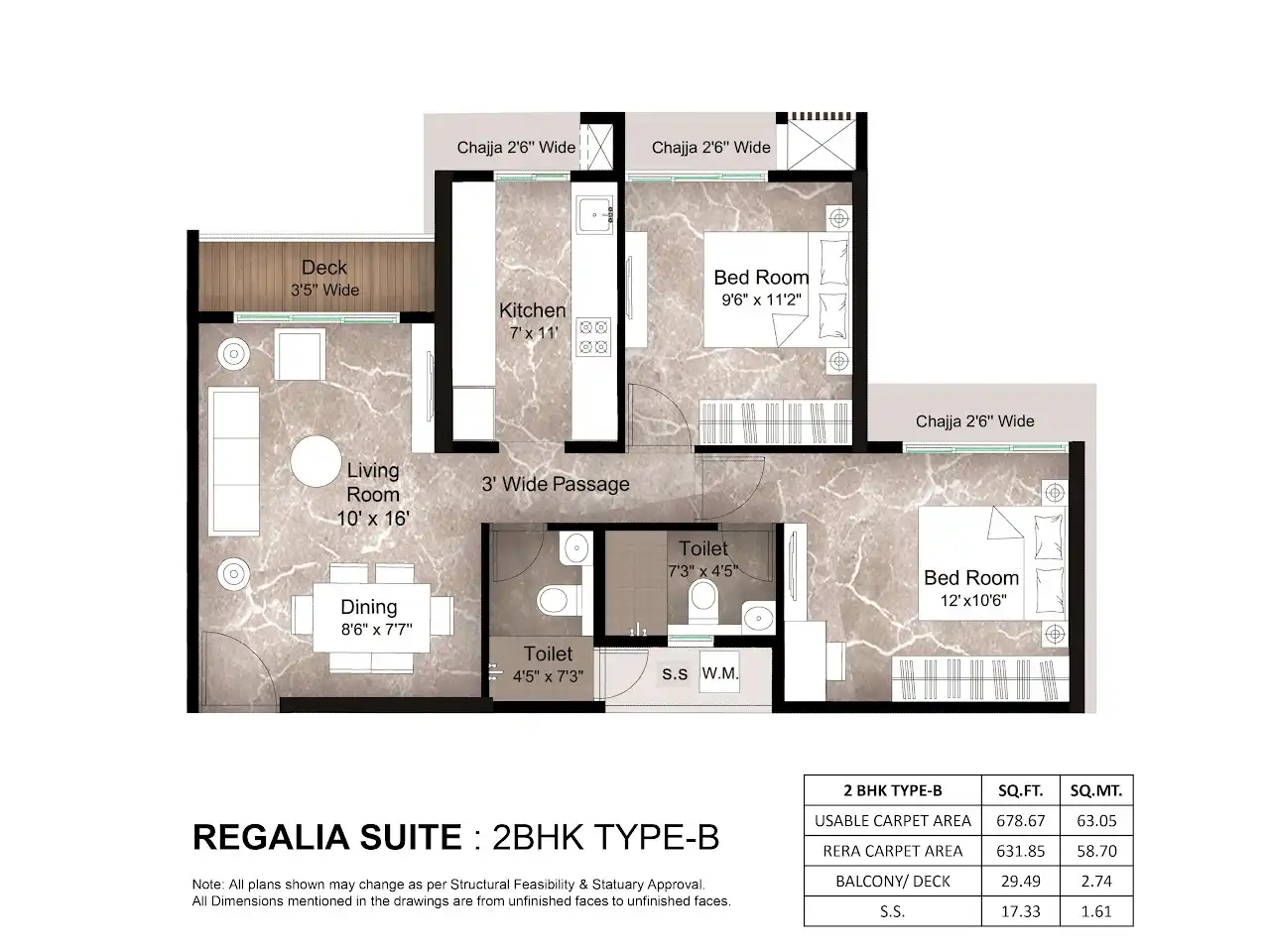 Queens Necklace 2 BHK Unit Plan Type B